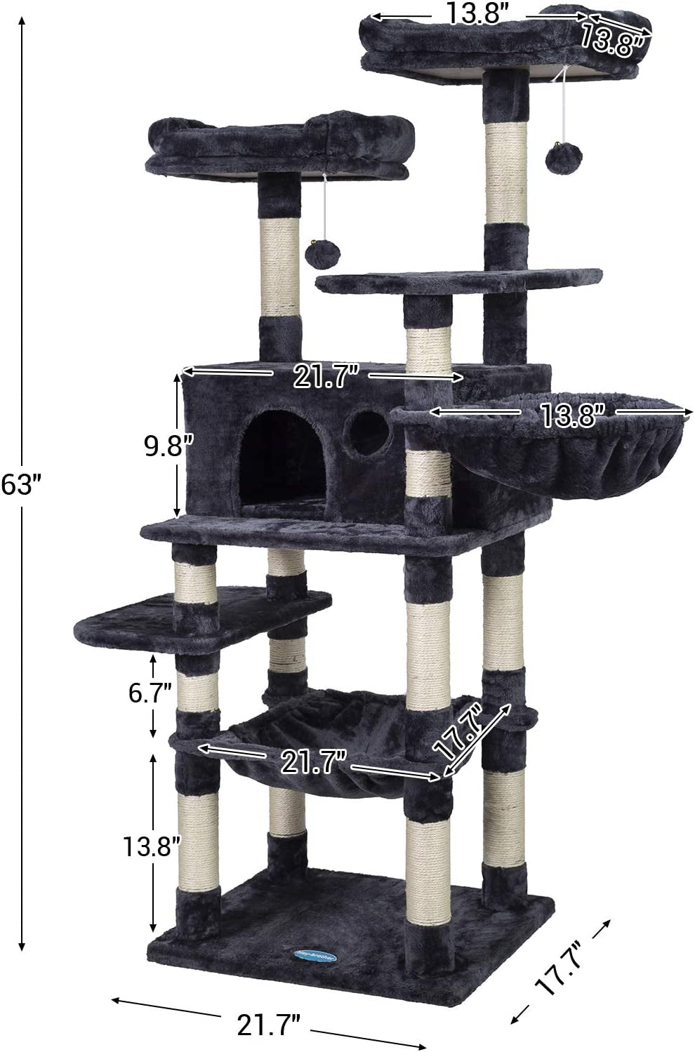 Large Cat Tree with Scratching Posts, Plush Perches, Spacious Condo, and Cozy Basket in Smoky Gray MPJ025G